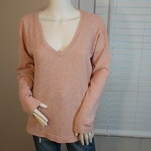 J Crew Basic Women's Pink Vintage Fleece V Neck Long Sleeves Pullover Size M